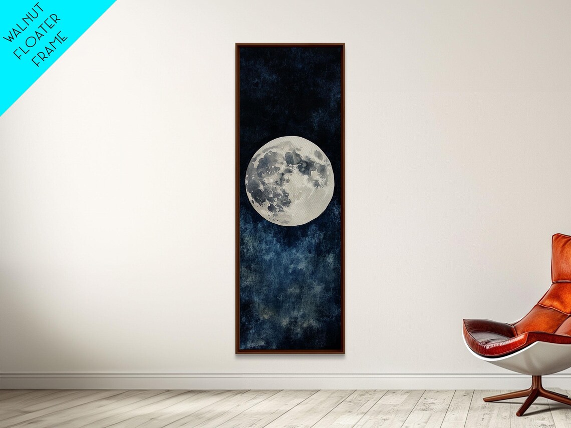 Full Moon Night Sky Glow Dark Blue Celestial Watercolor Wall Art - Image 5