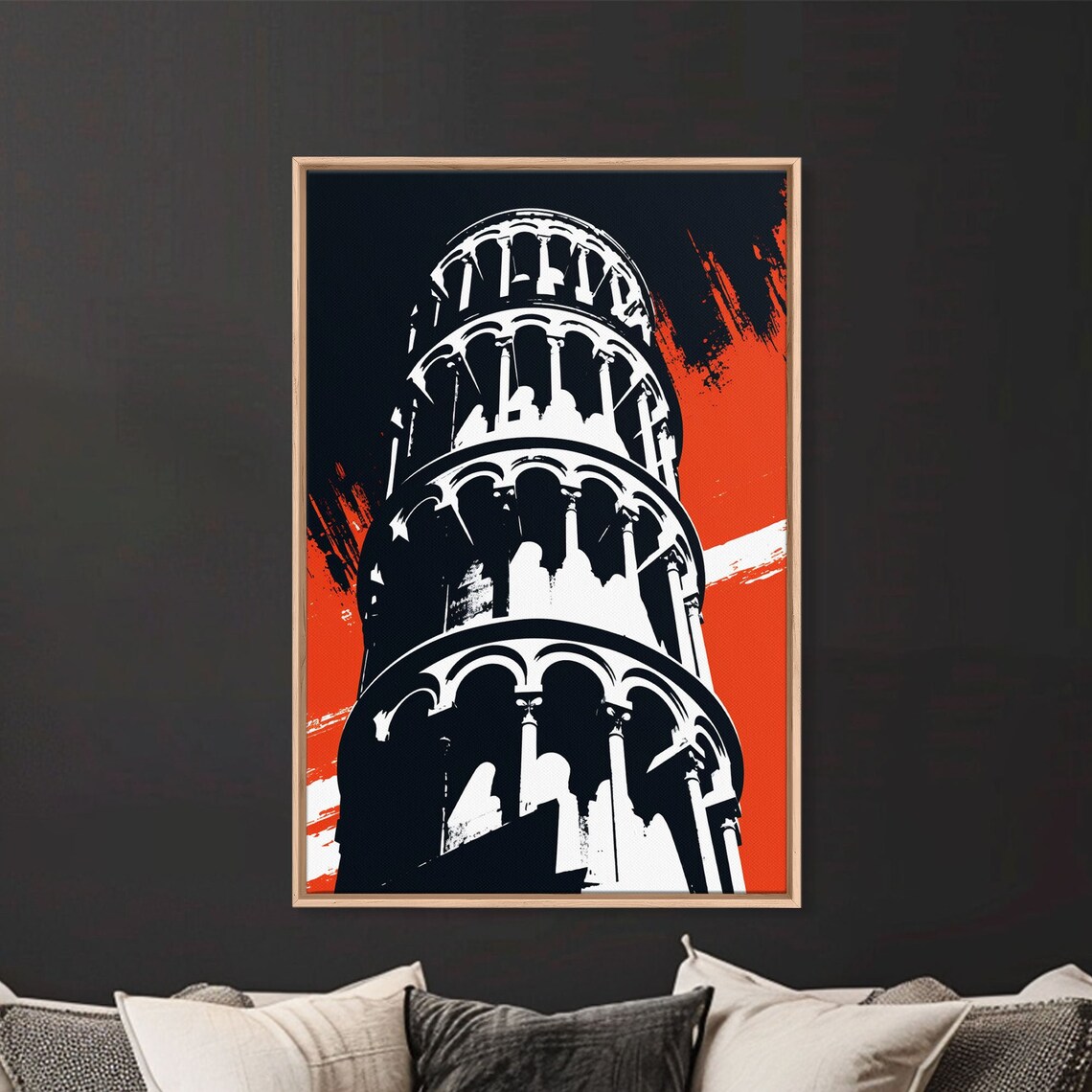 Leaning Tower Of Pisa Pop Art Graphic Orange Black Travel Poster - Image 5