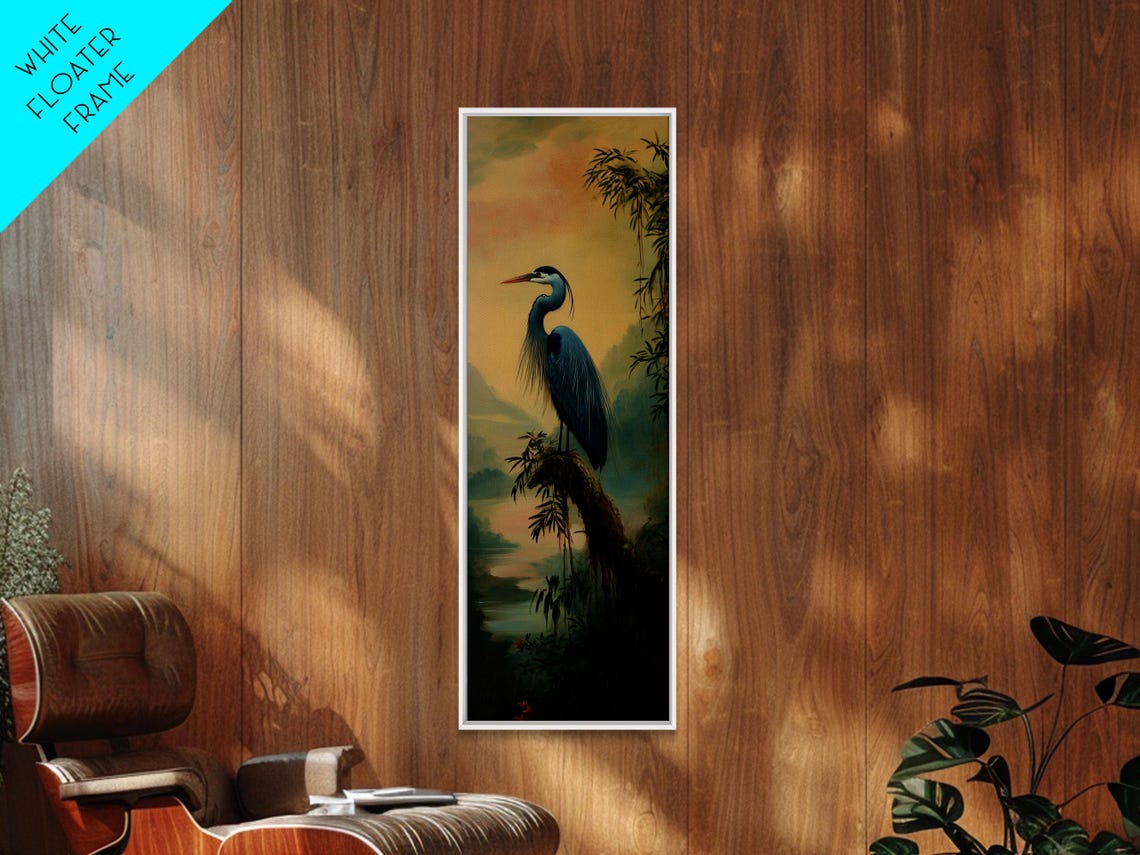 Blue Heron at Sunset Marsh Golden Sky Elegant Wading Bird Wall Art - Image 4