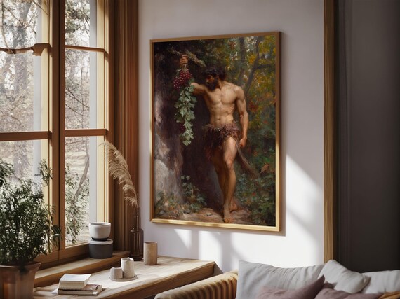 Satyr Male Figure With Grapes Classical Mythology Oil Painting Art Poster