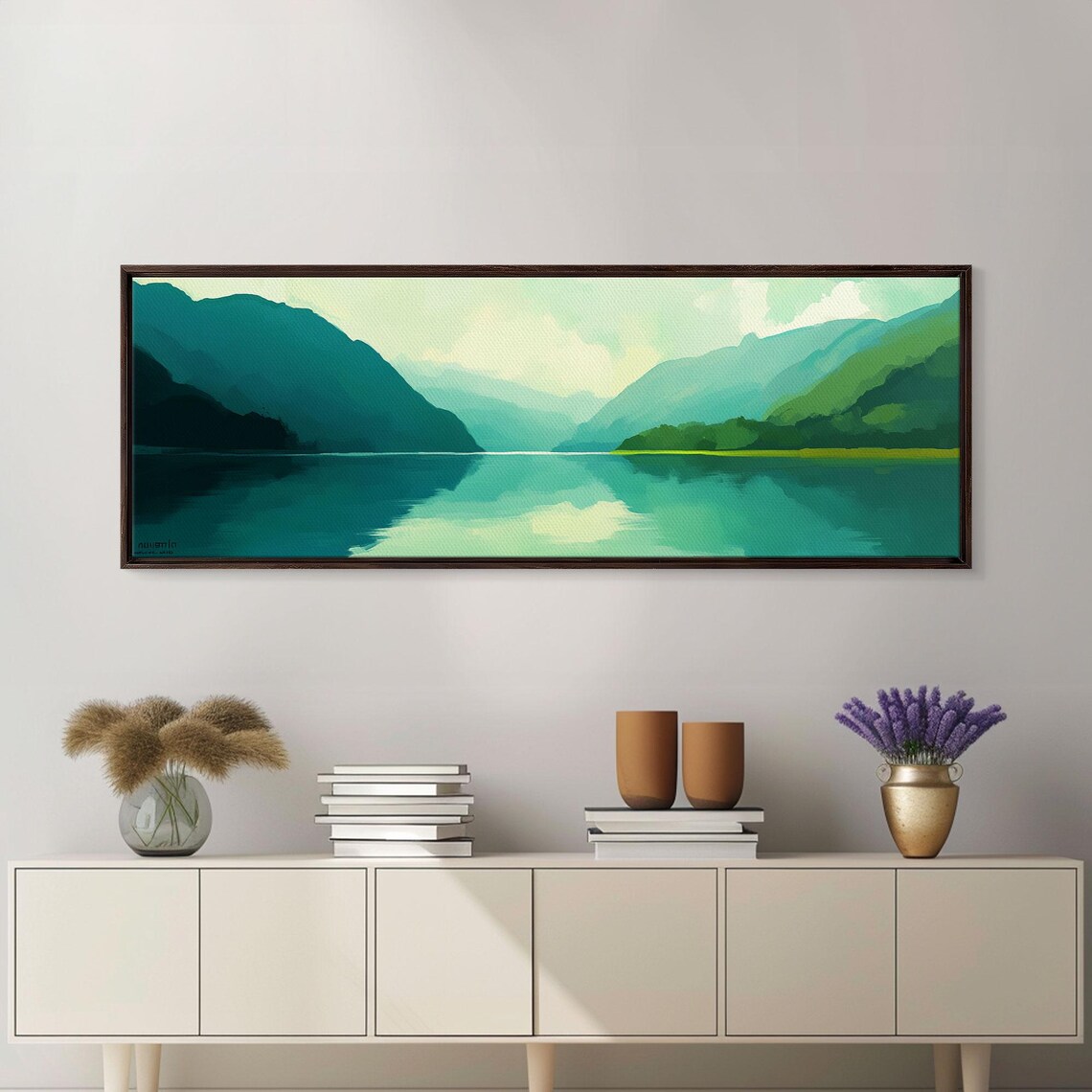 Jade Green Lake Mountain Minimalist Muted Serene Travel Poster - Image 4