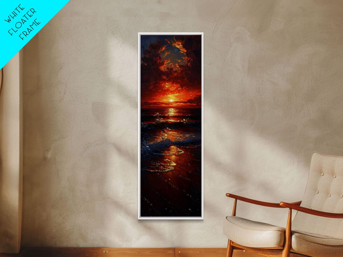 Fiery Sunset Beach Ocean Reflection Dramatic Waves Wall Print - Image 3