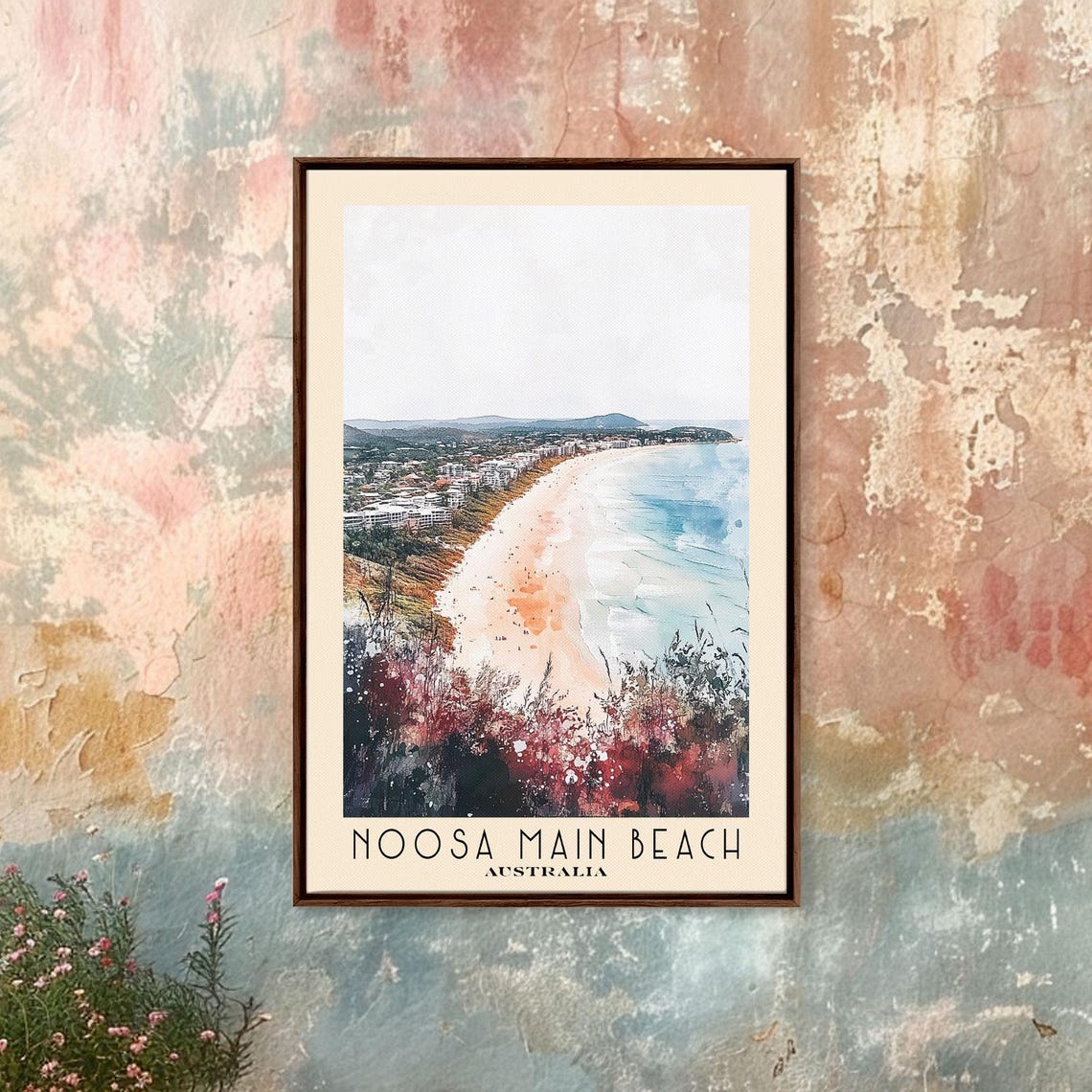 Noosa Main Beach Australia Aerial Town Blooming Trees Beach Poster
