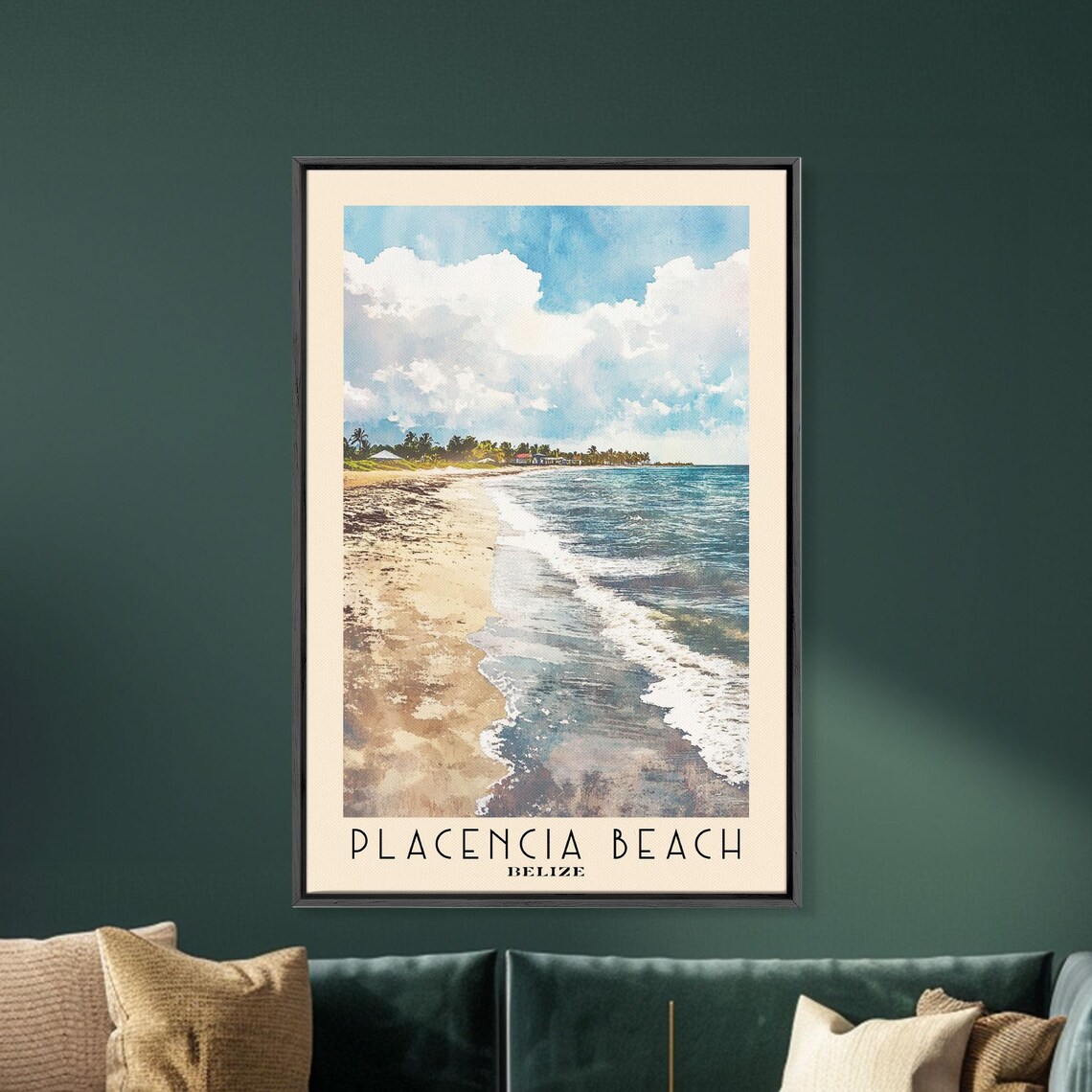 Placencia Beach Belize Long Sandy Shore Blue Surf Ocean View Travel Poster - Image 5