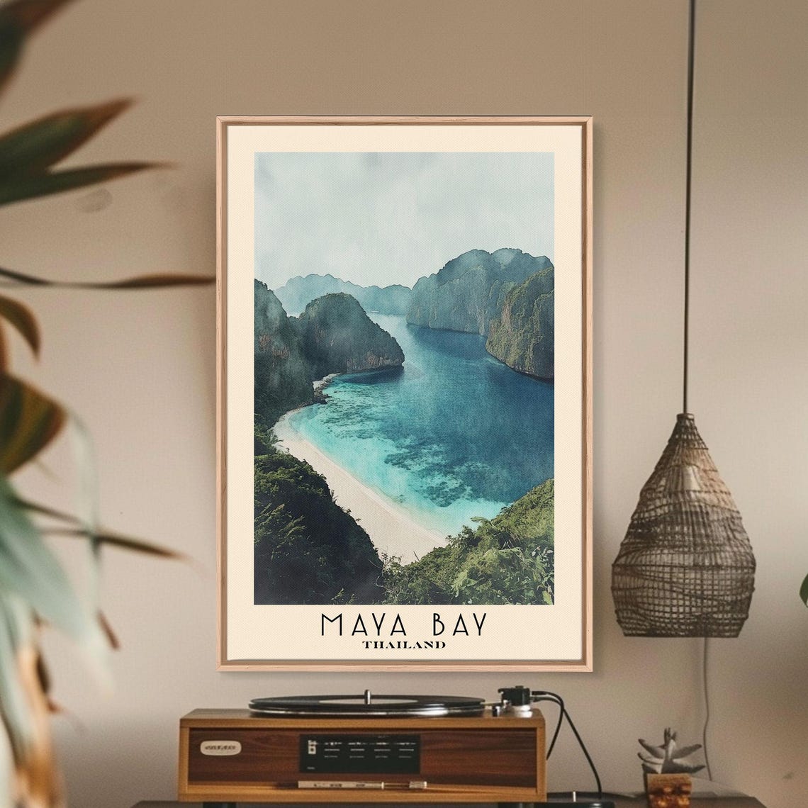 Maya Bay Thailand Limestone Cliffs Turquoise Lagoon Watercolor Poster - Image 2