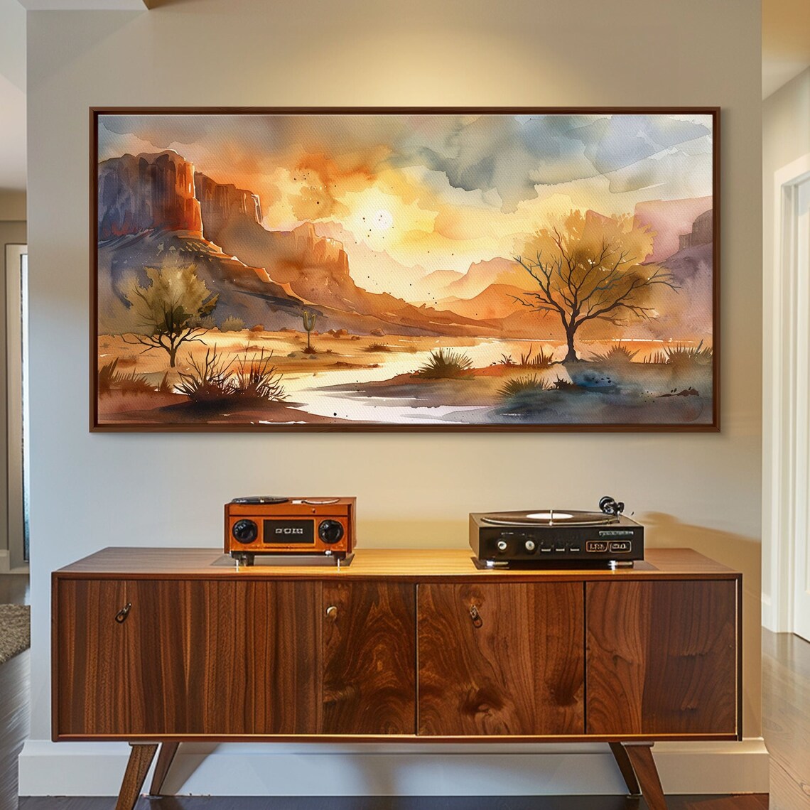 Serene Desert Canyon Sunset River Red Rock Watercolor Landscape Poster - Image 4