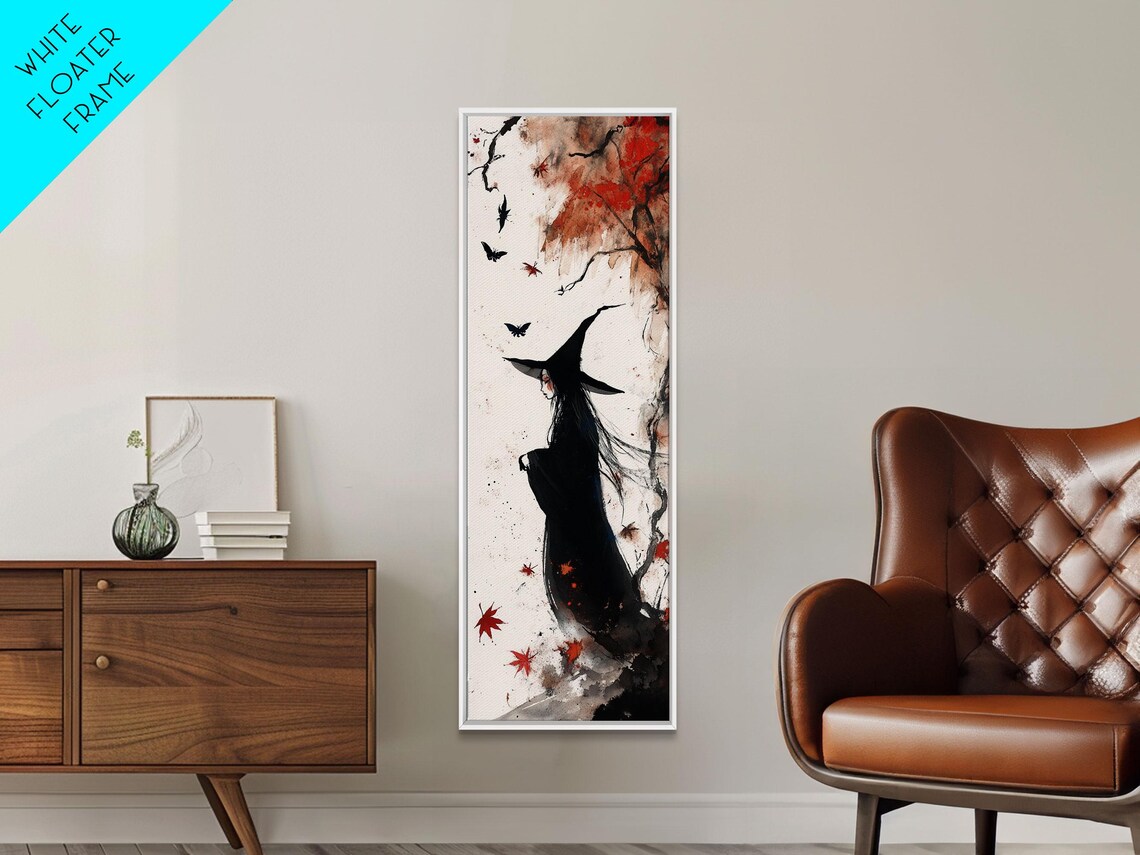Autumn Witch Among Red Maple Leaves Bats Gothic Halloween Art Poster - Image 4
