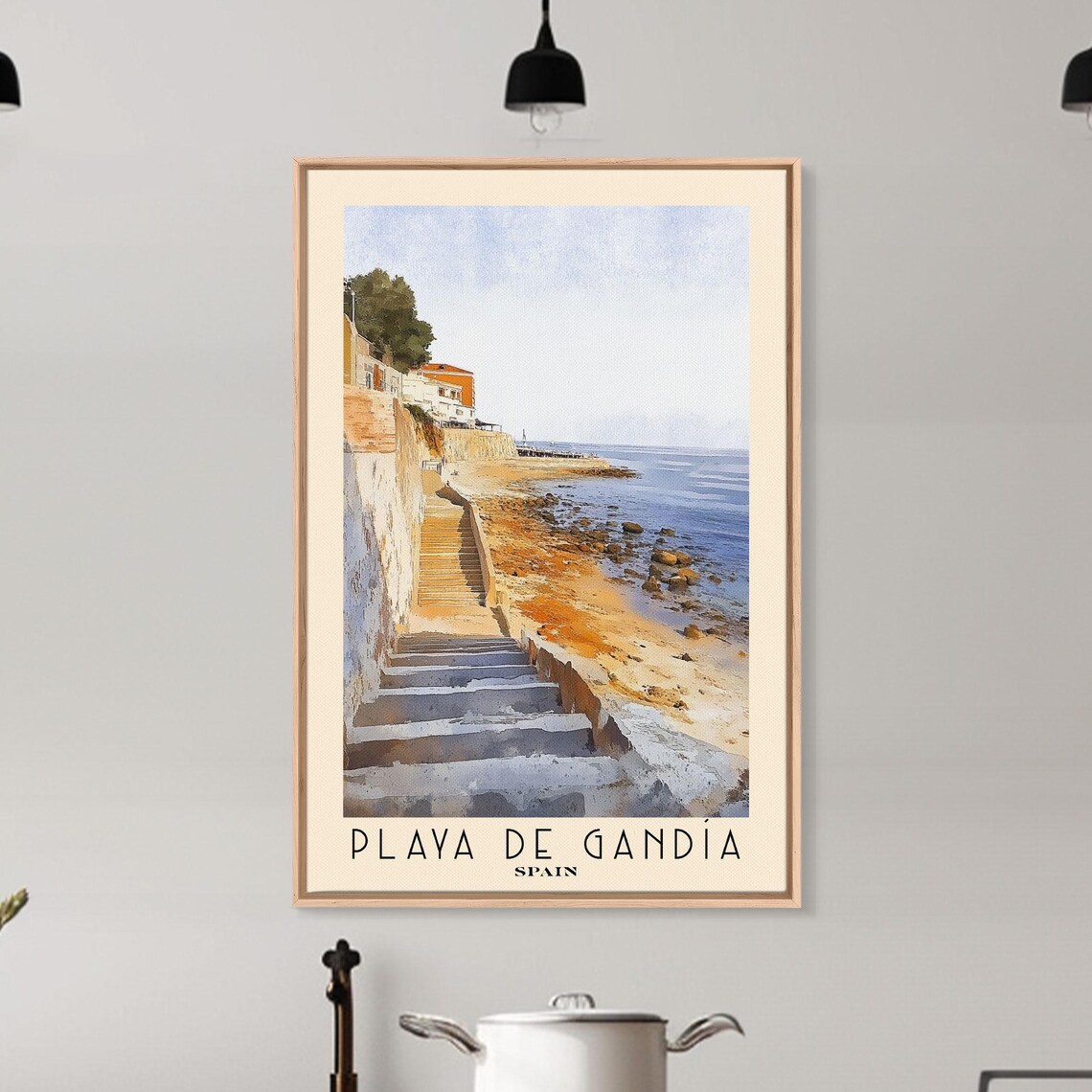 Playa De Gandia Spain Stone Stairway Rocky Shore Old Town Travel Poster - Image 6