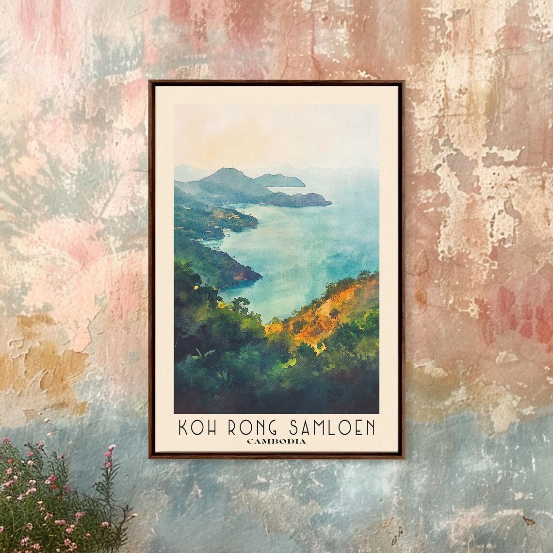 Koh Rong Samloen Cambodia Lush Green Bay Turquoise Watercolor Print - Image 4