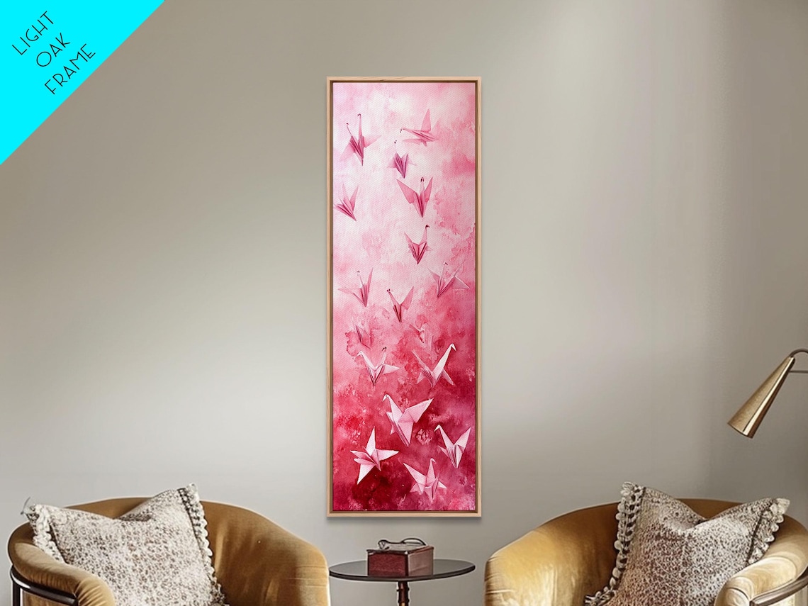 Pink Origami Cranes Watercolor Zen Paper Birds Lucky Wall Art