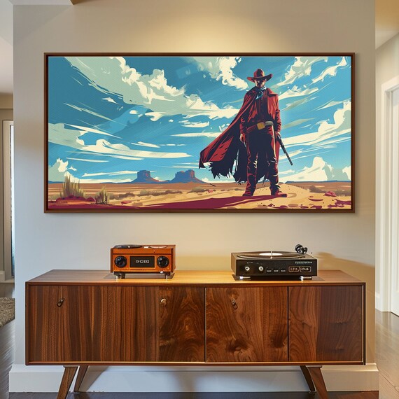 Lone Cowboy In Expansive Desert Landscape Stunning Wall Art Framed Print Boho Living Room Decor Western Home Decoration