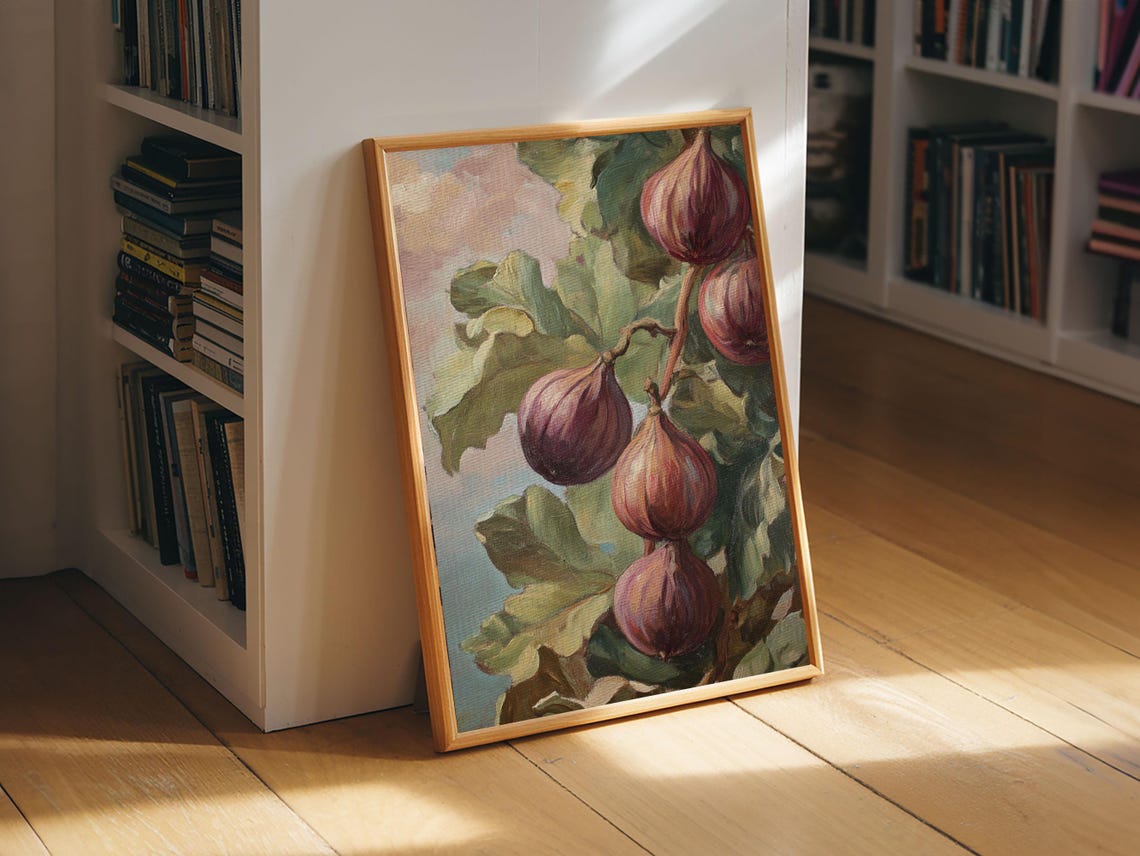 Ripe Figs On The Vine Oil Painting Botanical Kitchen Wall Poster