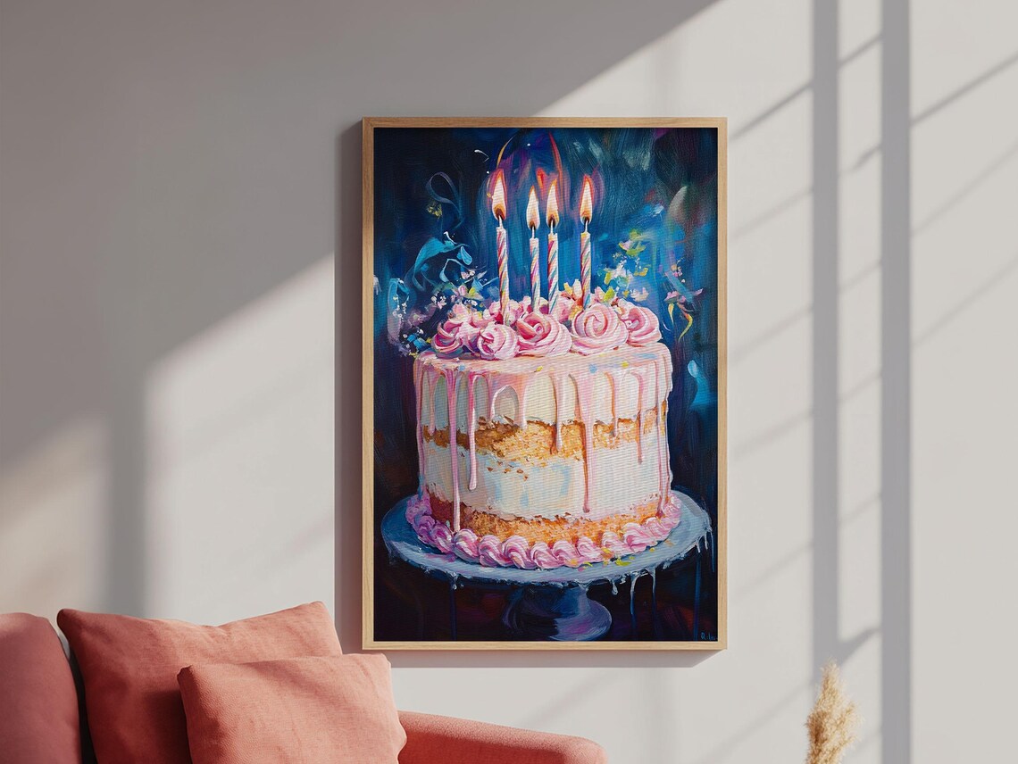 The Birthday Cake Abstract Print Oil Painting Of A Birthday Cake Kitchen Decor Food Review Kitchen Art Dining Room Art Nuevart - Image 3