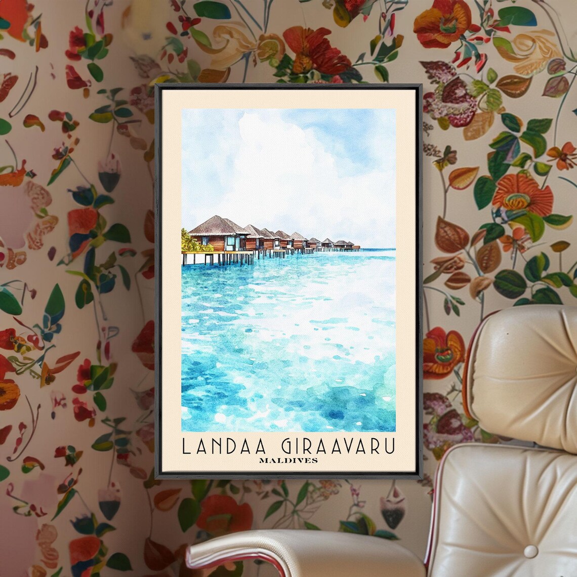 Landaa Giraavaru Maldives Overwater Bungalows Lagoon Watercolor Poster - Image 2