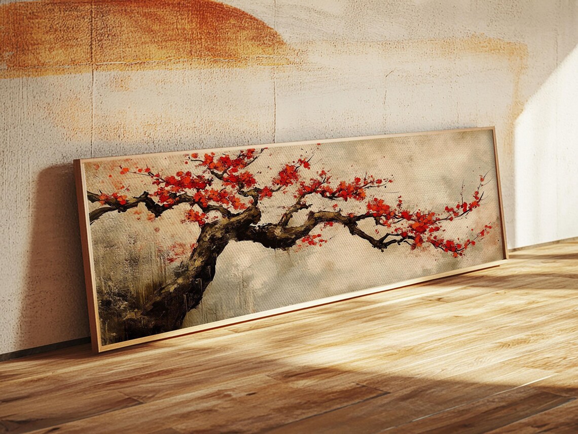 Panoramic Japanese Maple Tree Wall Art Print Maple Tree Art Fall Decor Fall Wall Art Wabi Sabi Japanese Style Maple Tree Painting - Image 3