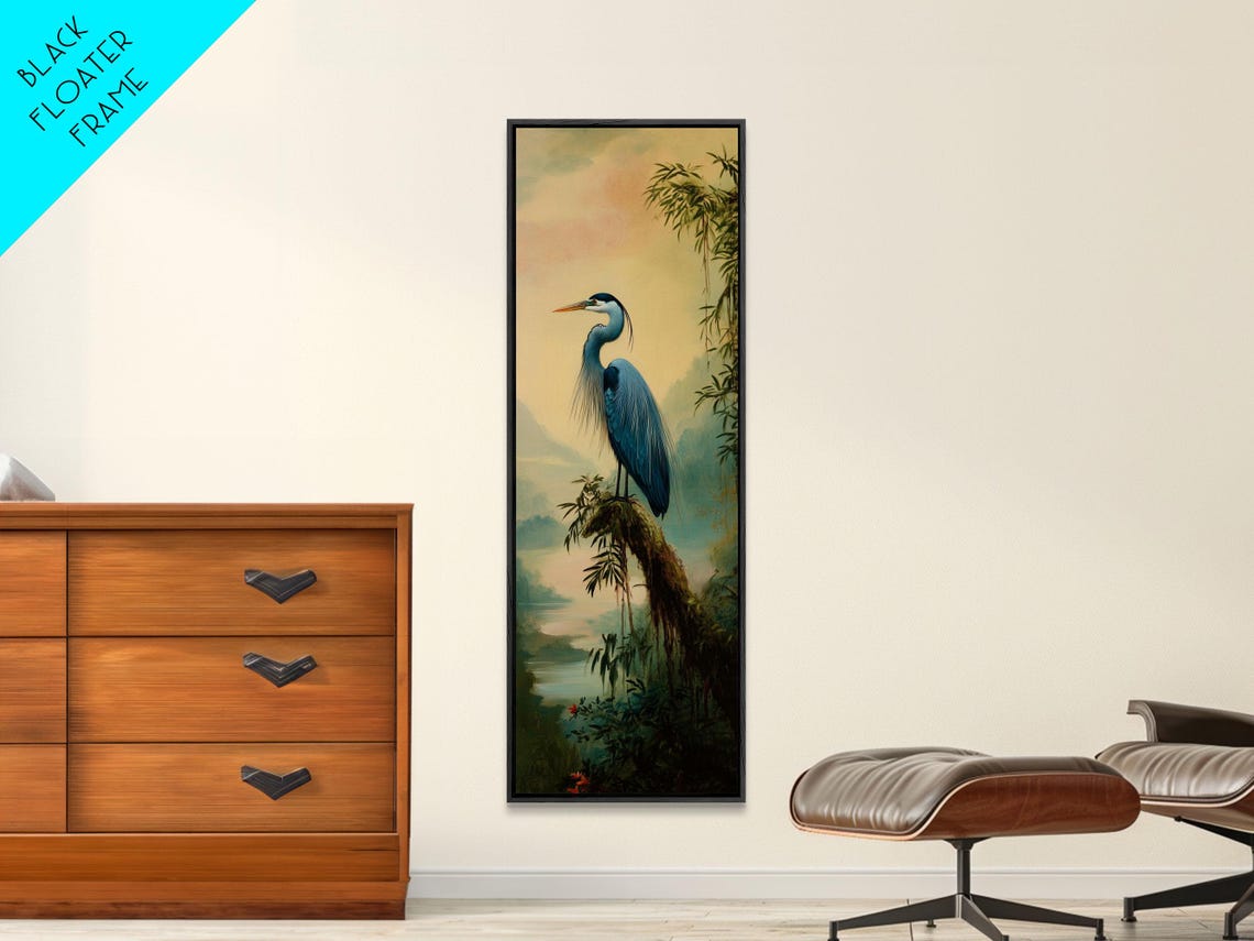 Blue Heron at Sunset Marsh Golden Sky Elegant Wading Bird Wall Art - Image 2