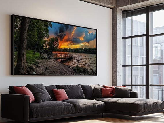 Sunset At The Lake Framed Print Lakehouse Decor Rustic Modern Farmhouse Wall Art Photography Style Landscape Art Nuevart