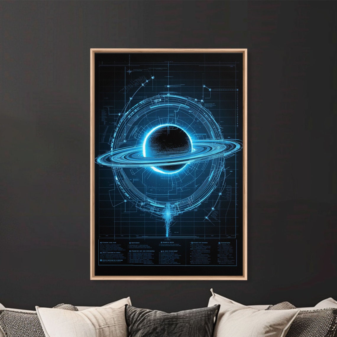 Blueprint Ringed Planet Schematic Glowing Blue Space Art Print - Image 5