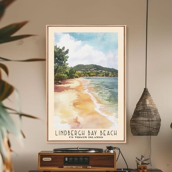Lindbergh Bay Beach Us Virgin Islands Watercolor Beach Print Vacation Gift Wall Art Framed Print Framed Beach Painting