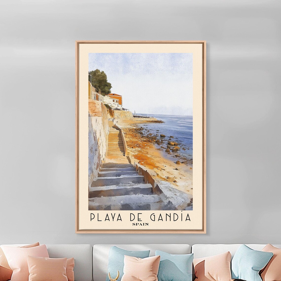 Playa De Gandia Spain Stone Stairway Rocky Shore Old Town Travel Poster - Image 3
