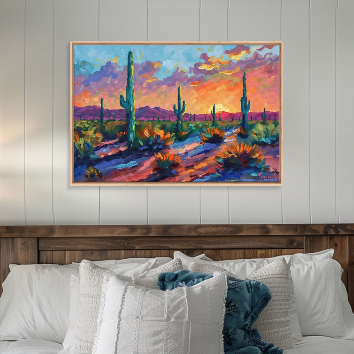 Colorful Desert Sunset Saguaro Cactus Impressionist Painting Print - Image 5