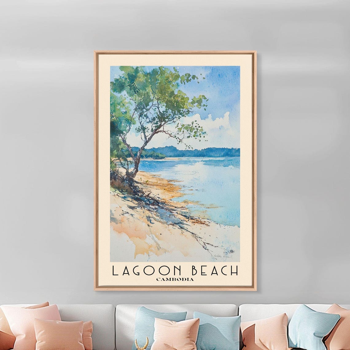 Lagoon Beach Cambodia Leaning Tree Calm Shore Watercolor Poster - Image 3