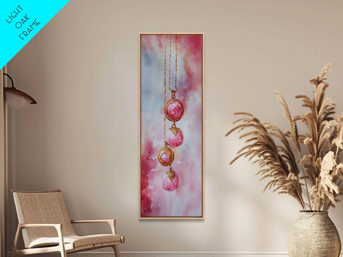 Pink Gemstone Pendant Necklaces Watercolor Jewelry Art Poster - Image 3