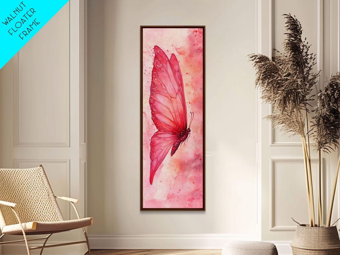 Butterfly Side View Framed Print Pink Wall Art Light Pink Wall Art Vertical Wall Art Rustic Decor Above Couch Art - Image 6
