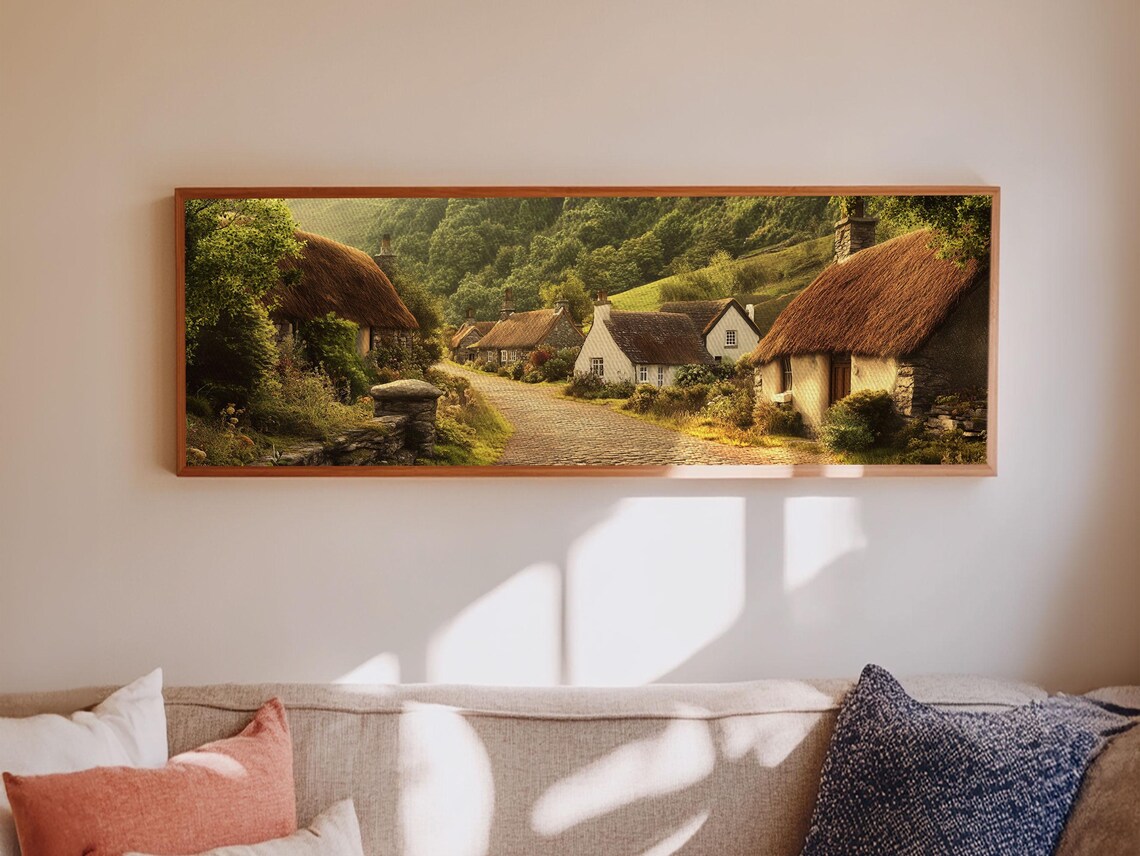 Irish Thatched Cottage Village Cobblestone Lane Panoramic Wall Poster - Image 5