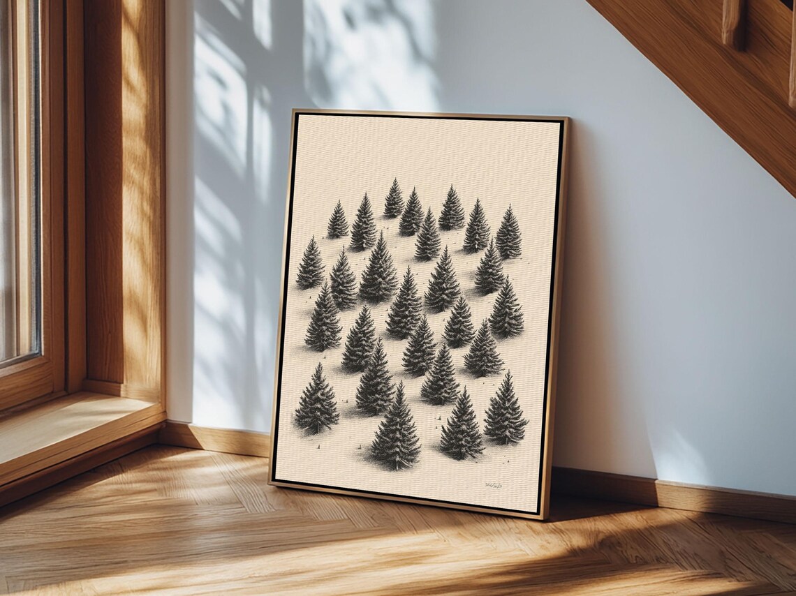 Christmas Tree Farm Rows Ink Sketch Minimalist Holiday Nature Poster