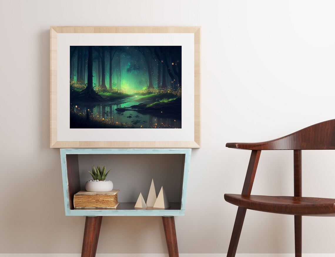 Fireflies In Forest Swamp Night, Nature Art Print - Image 5