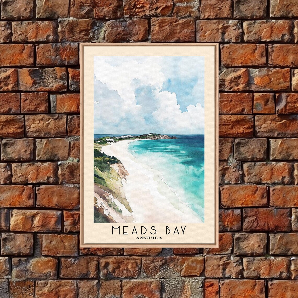 Meads Bay Anguilla Aerial Turquoise Bay White Sand Watercolor Poster - Image 4