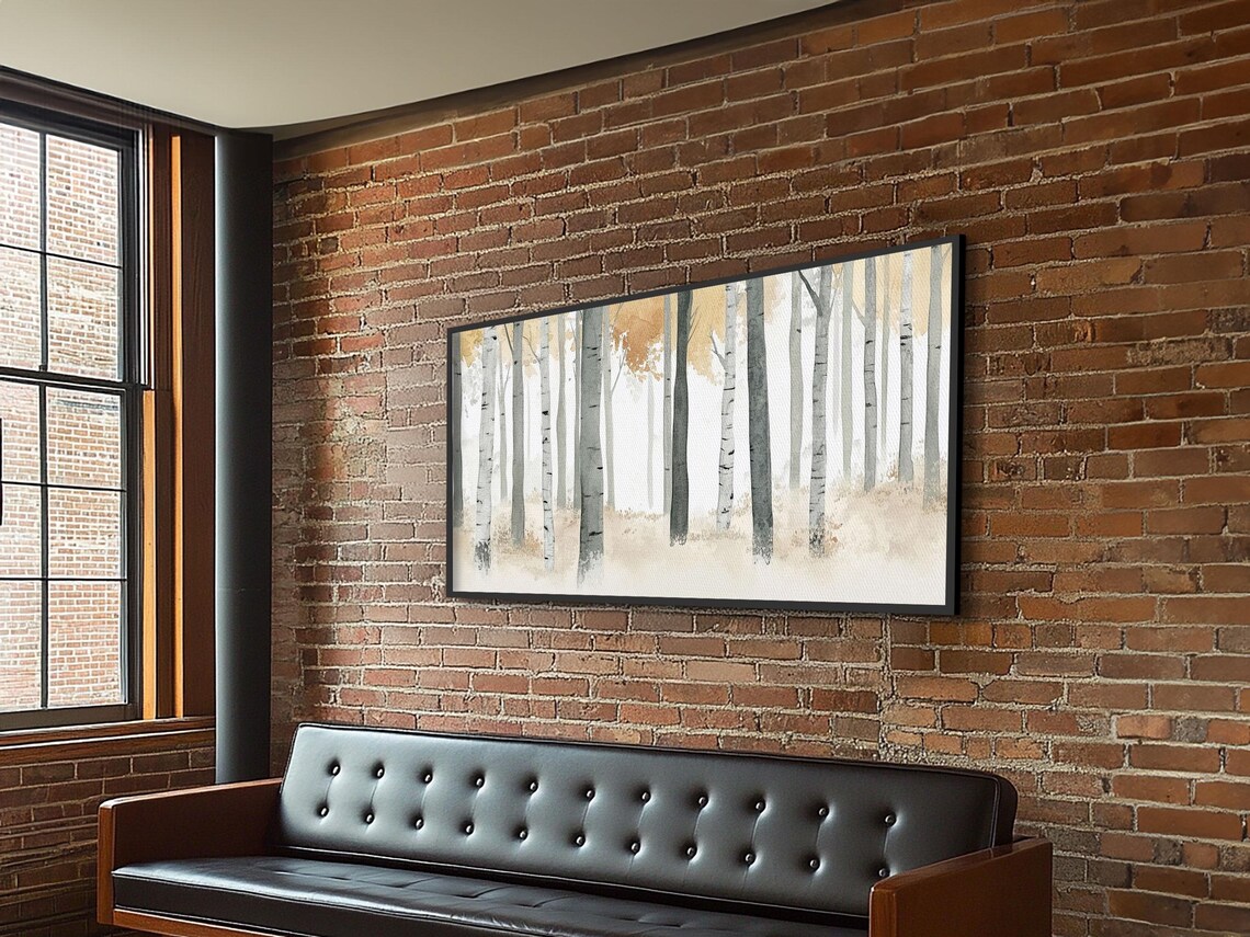 Muted White Aspen Trees Minimalist Neutral Forest Painting Wall Art