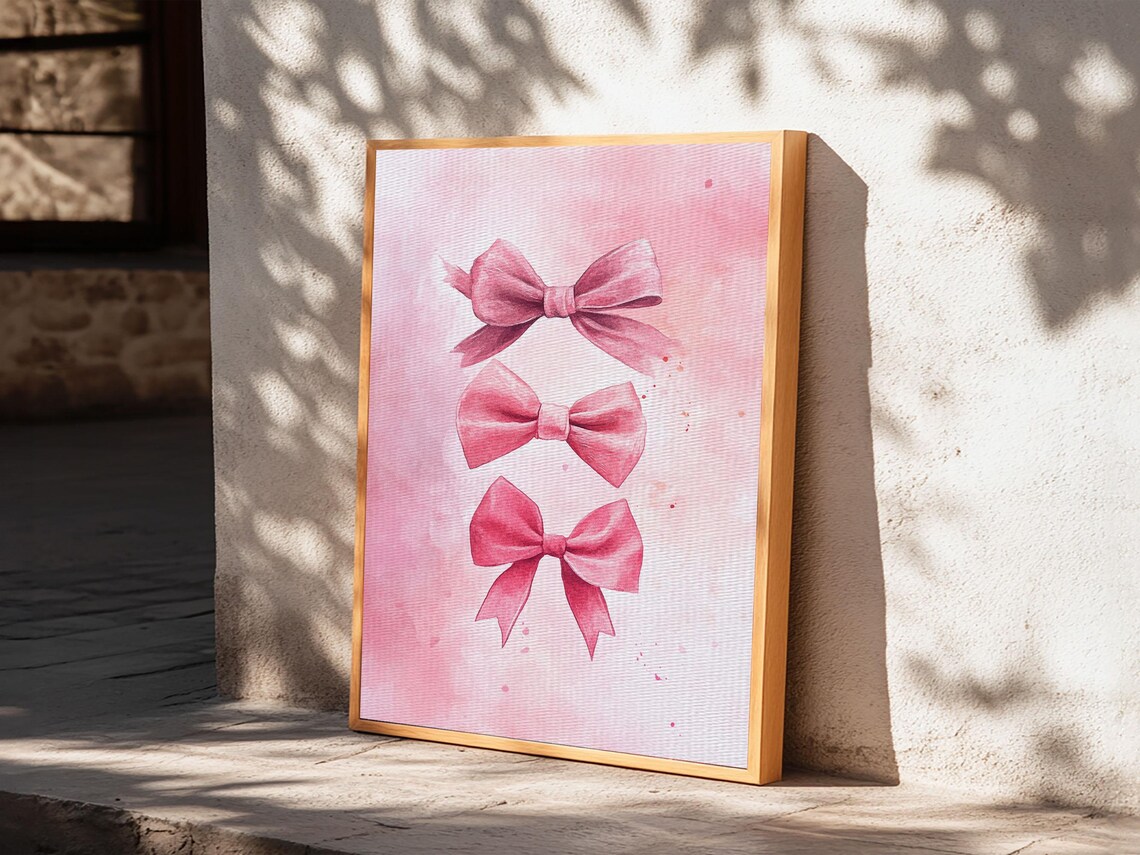 Three Pink Bows Watercolor Trio Feminine Whimsical Room Decor Poster - Image 6