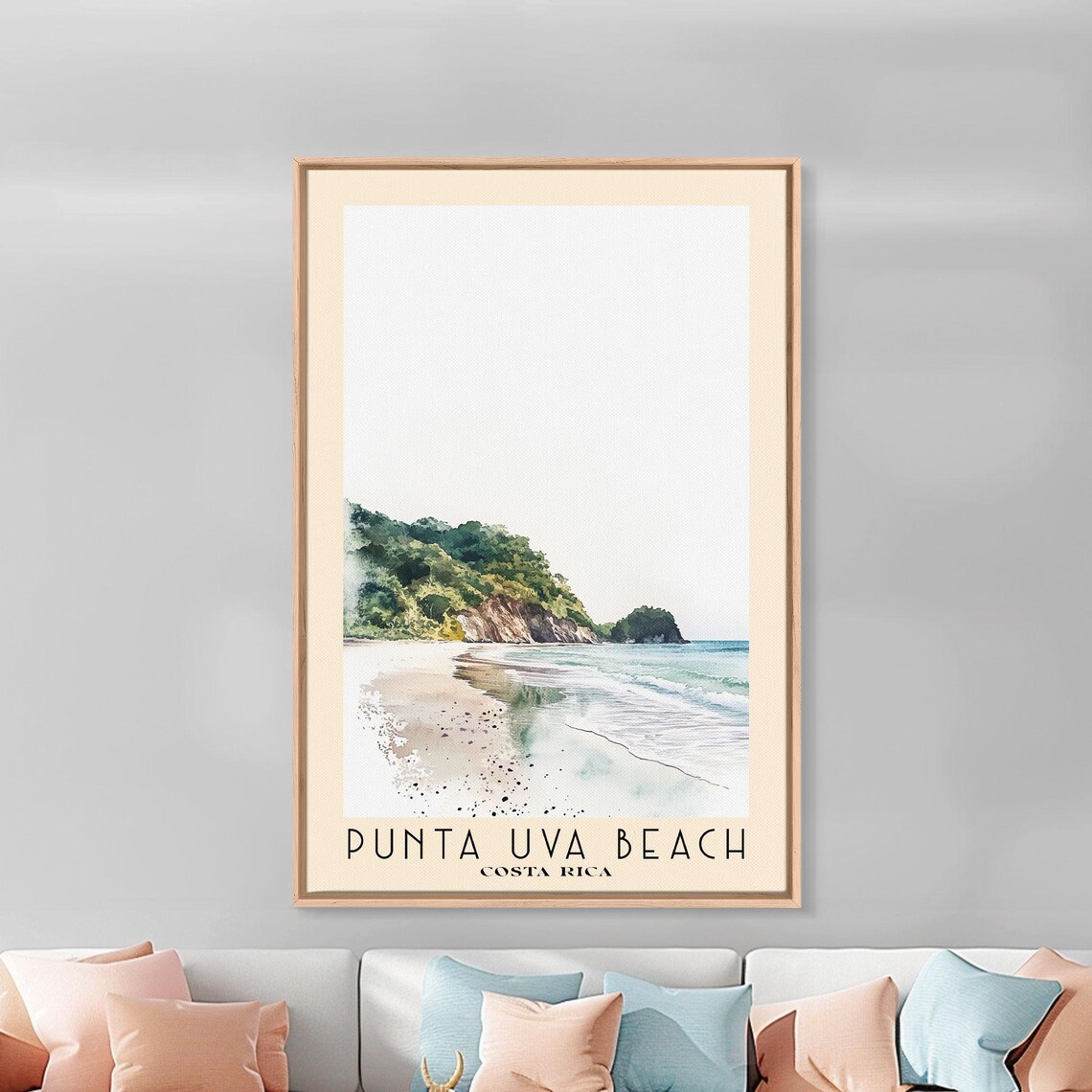 Punta Uva Beach Costa Rica Pale Minimal Beach Green Headland Sea Island Poster - Image 3