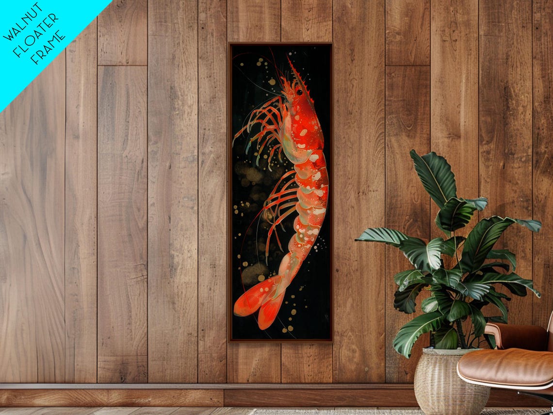 Red Shrimp Underwater Black Background Japanese Style Art Poster - Image 4