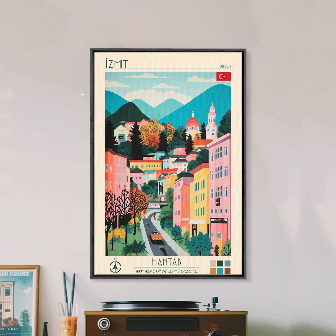 Izmit Turkey Colorful Hillside City Clock Tower View Travel Poster - Image 3