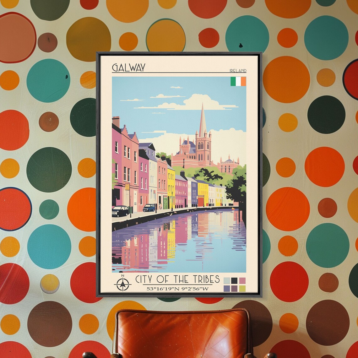 Galway Ireland Colorful Riverfront Cathedral Spire Reflection Poster - Image 3