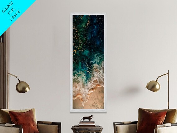 Abstract Aerial Ocean Waves In Deep Teal With White Foam Coastal Art Poster