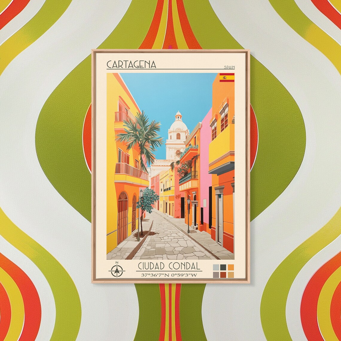Cartagena Spain Sunny Cobblestone Alley Palm Trees Old Town Poster - Image 5