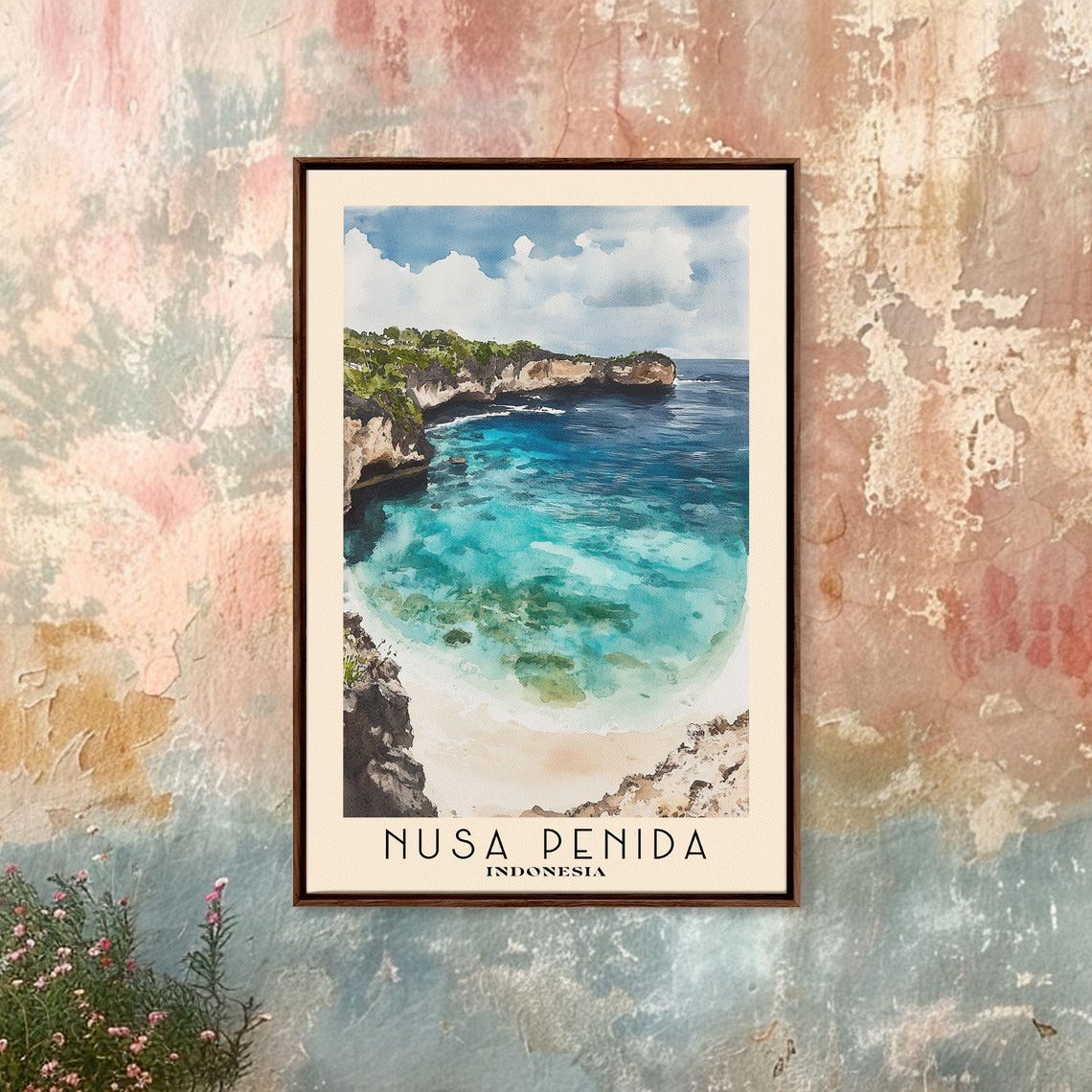 Nusa Penida Indonesia Turquoise Cliff Cove Ocean View Travel Poster