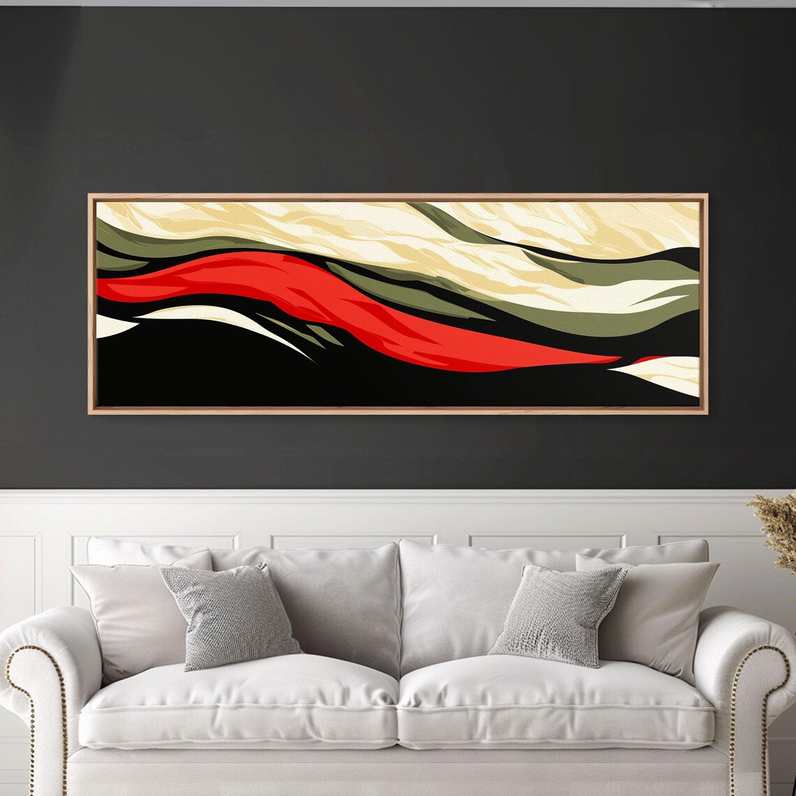 Moody Abstract Painting Print Waves Panoramic Extra Wide Wall Art Red Black And Green Wall Art Modern Art