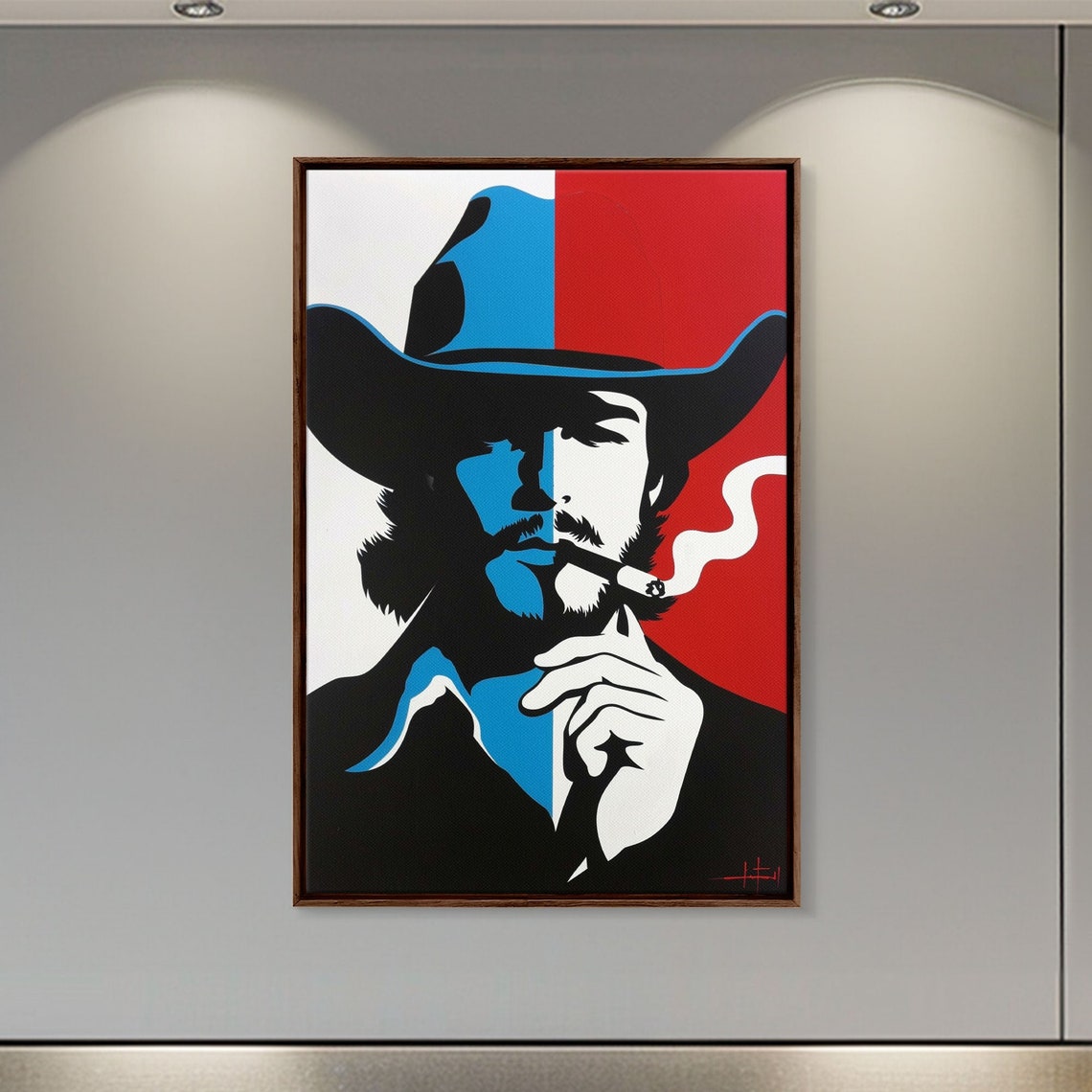 Cowboy Smoking Split Color Pop Art Red Blue Western Wall Art