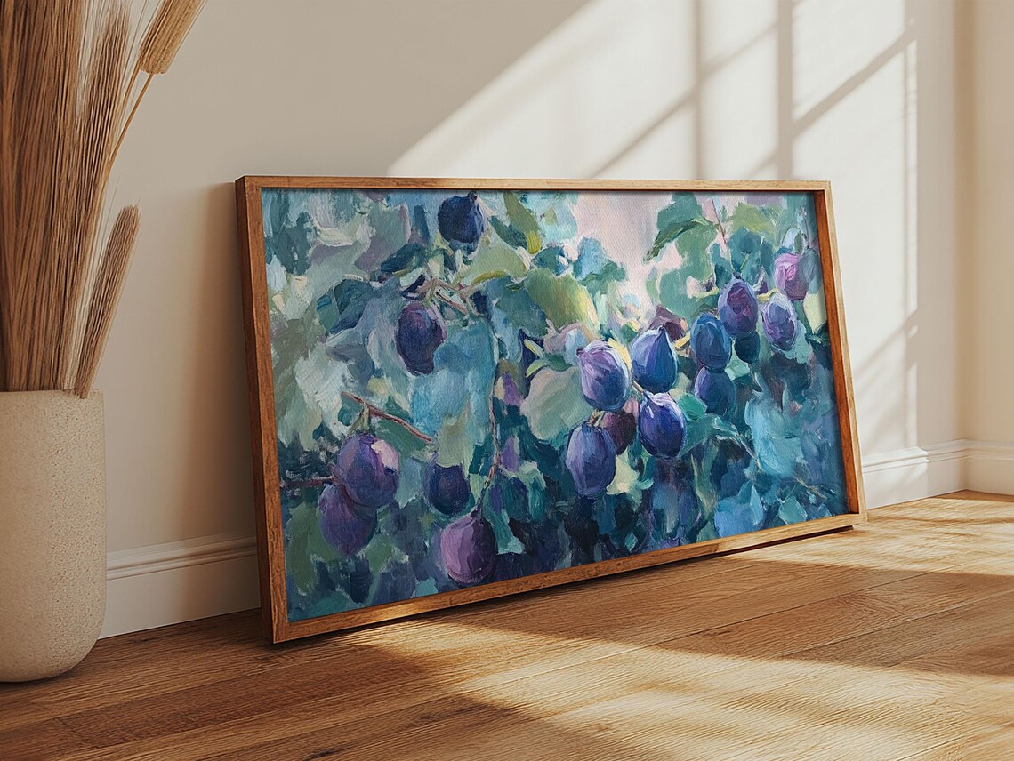 Purple Figs Leaves Impressionist Oil Painting Colorful Wall Art - Image 5