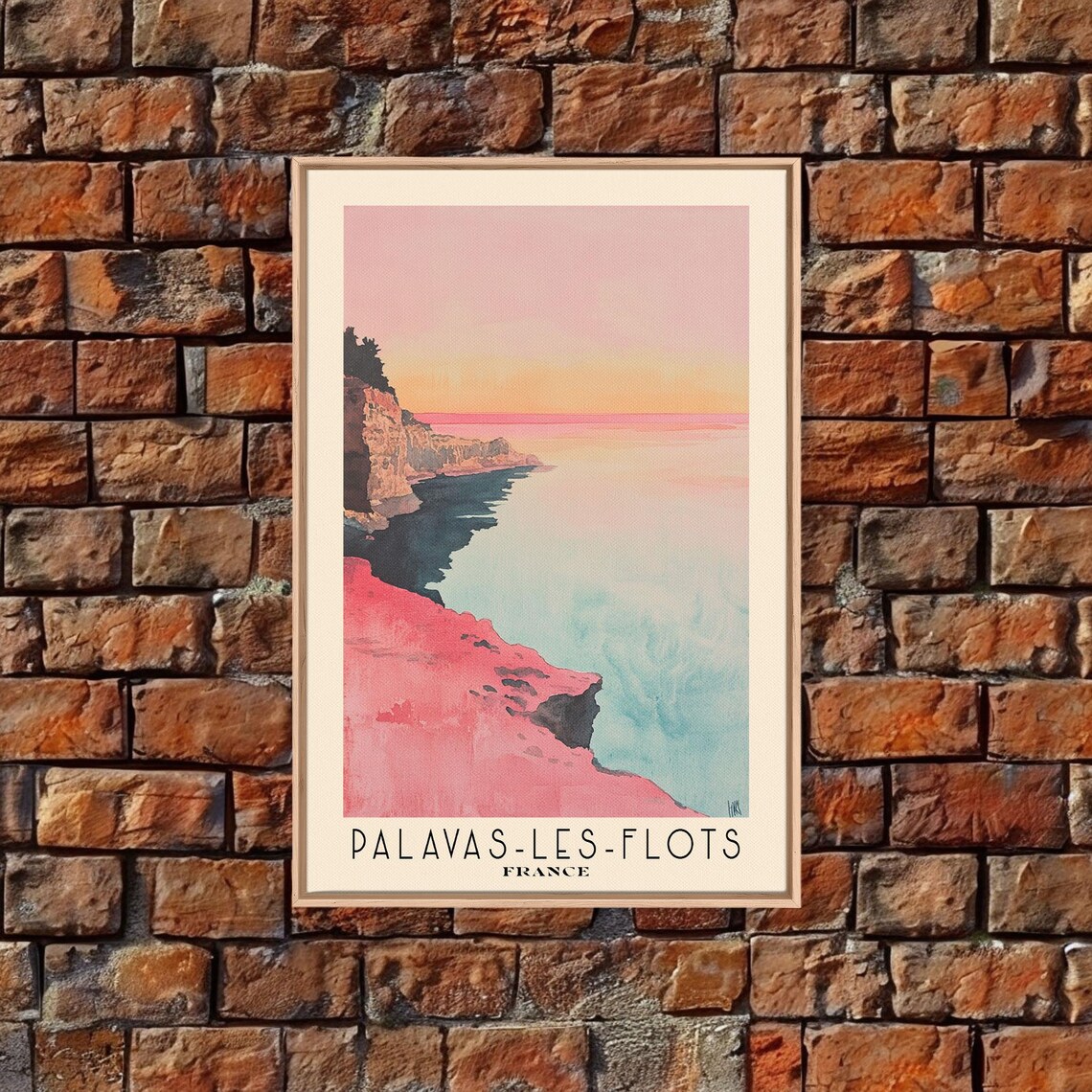 Palavas Les Flots France Pink Sunset Rocky Cliffs Calm Sea Travel Poster - Image 4