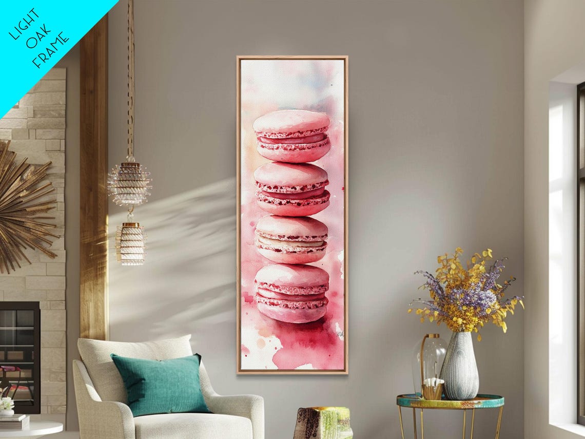 Stacked Pink Macarons Watercolor Whimsical French Kitchen Wall Art - Image 4