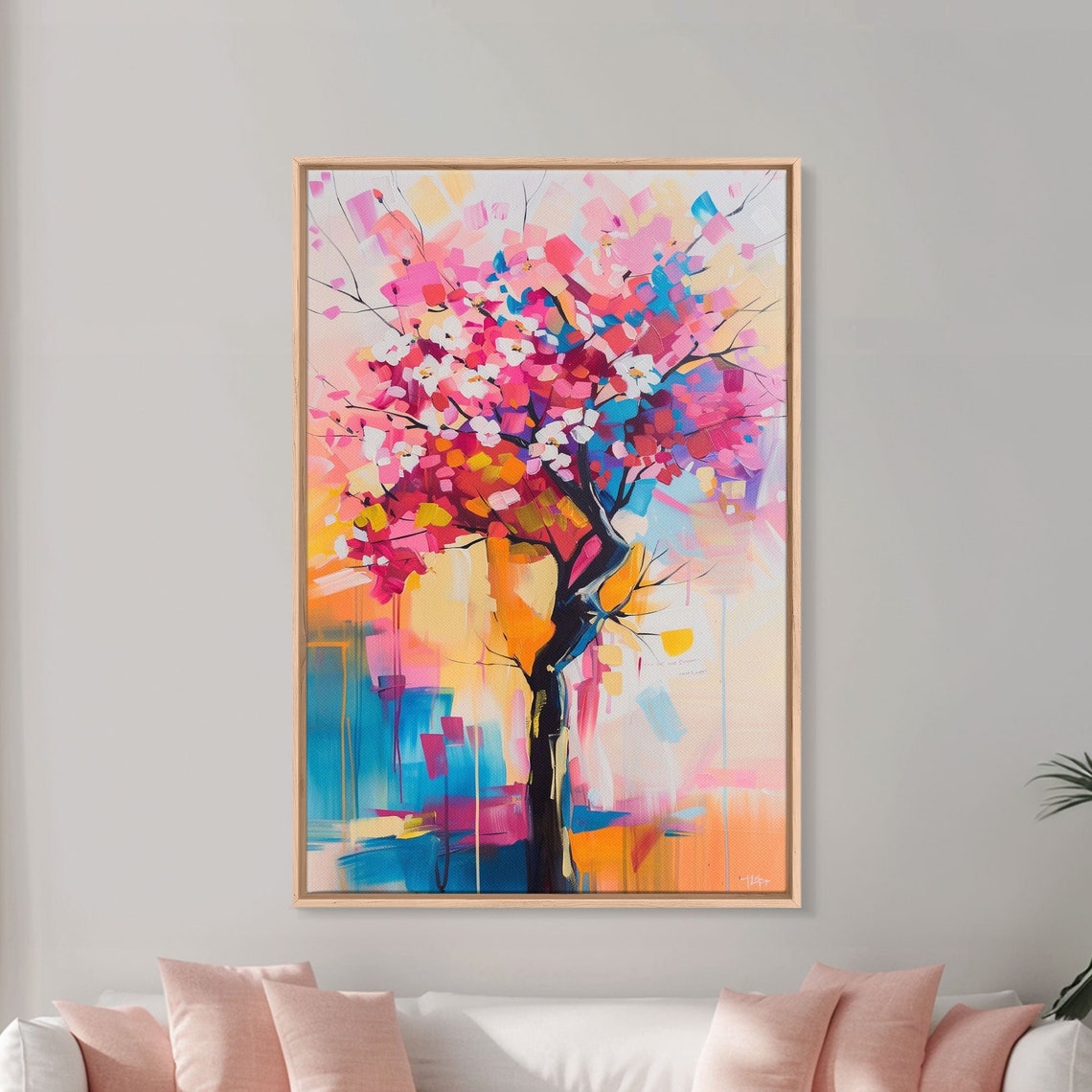 Colorful Blossom Tree Pink White Blooms Spring Flower Art Wall Poster