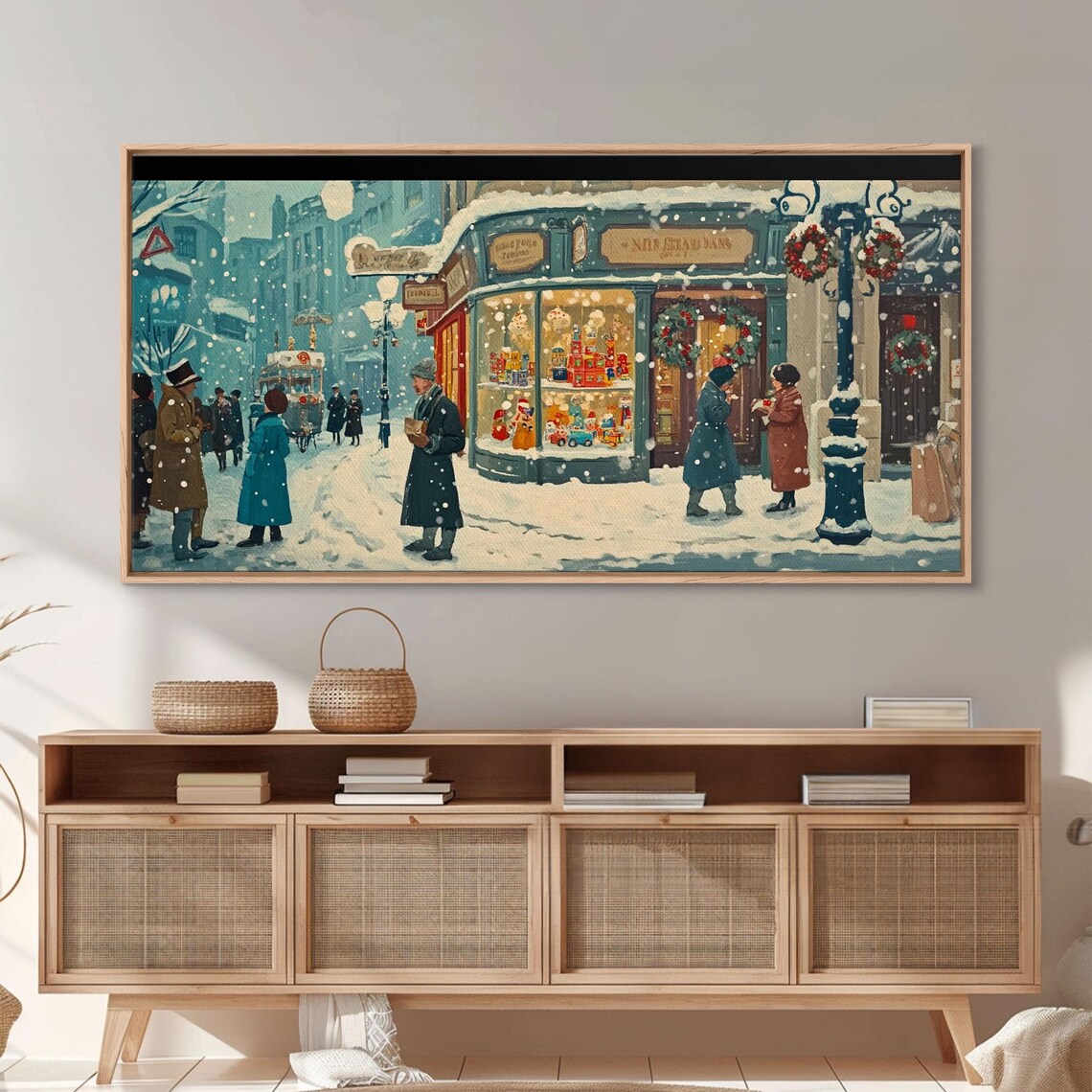 Vintage Christmas Street Winter Scene Art Print - Image 2