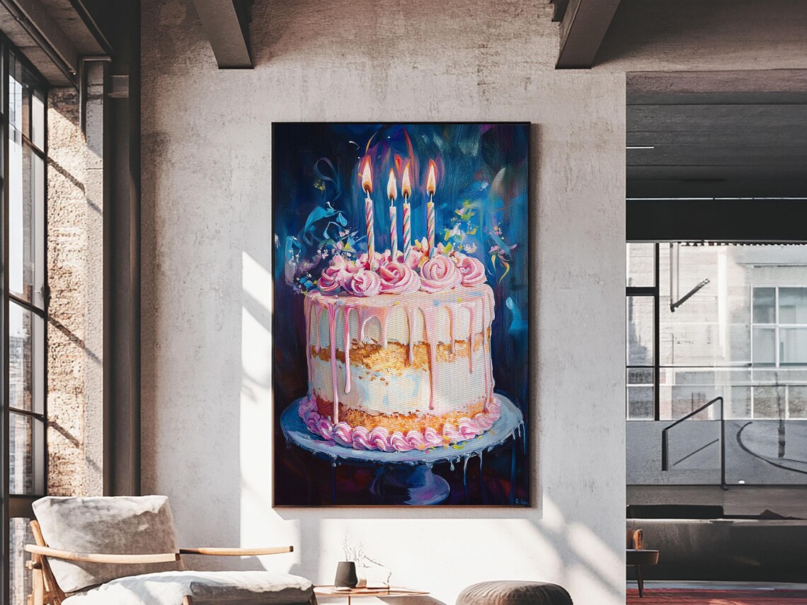 The Birthday Cake Abstract Print Oil Painting Of A Birthday Cake Kitchen Decor Food Review Kitchen Art Dining Room Art Nuevart - Image 5