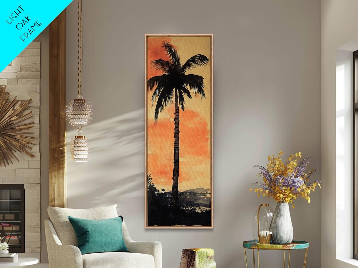 Moody Palm Tree Silhouette At Sunset Tropical Coastal Dusk Art Poster - Image 3